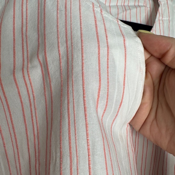 UNTUCKIT NWT Woman’s Durfort White With Pink Stiched Stripes Tunic Top Cotton - Picture 7 of 9